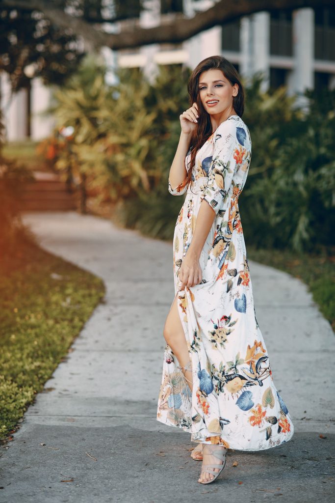 A beach maxi dress featuring a relaxed silhouette, lightweight fabric, and bohemian-inspired patterns, ideal for a day of seaside relaxation or beachside strolls.